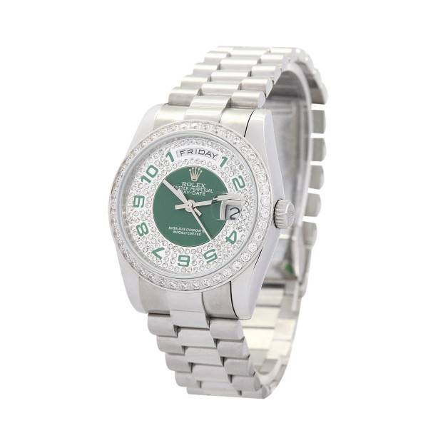 Replica Rolex Day-Date Green and Silver with Diamonds Dial 118346 36 mm