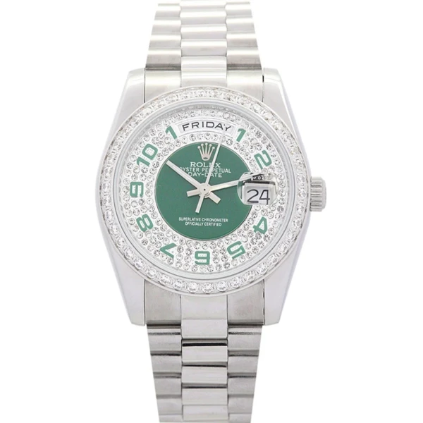 Replica Rolex Day-Date Green and Silver with Diamonds Dial 118346 36 mm