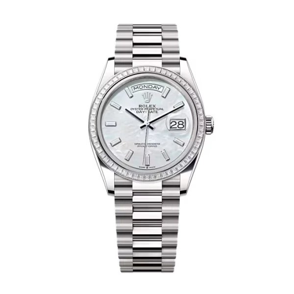 Superclone Rolex Day-Date White Mother-of-Pearl Diamond Dial 128399tbr-0023 36 mm