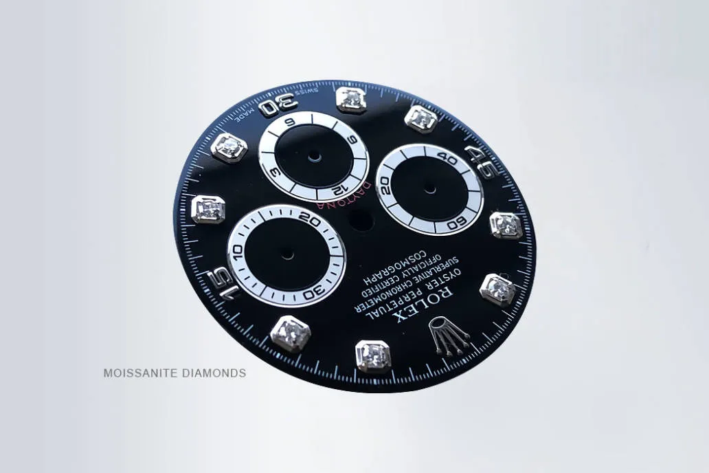 Full iced-out black dial with moissanite diamonds &ndash; Daytona 2025